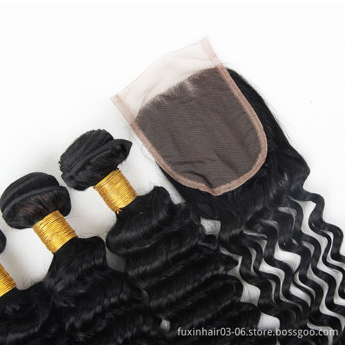 Free sample 30 inch human hair ear to ear 13x6 curly closure deep wave 3 bundles with lace frontals